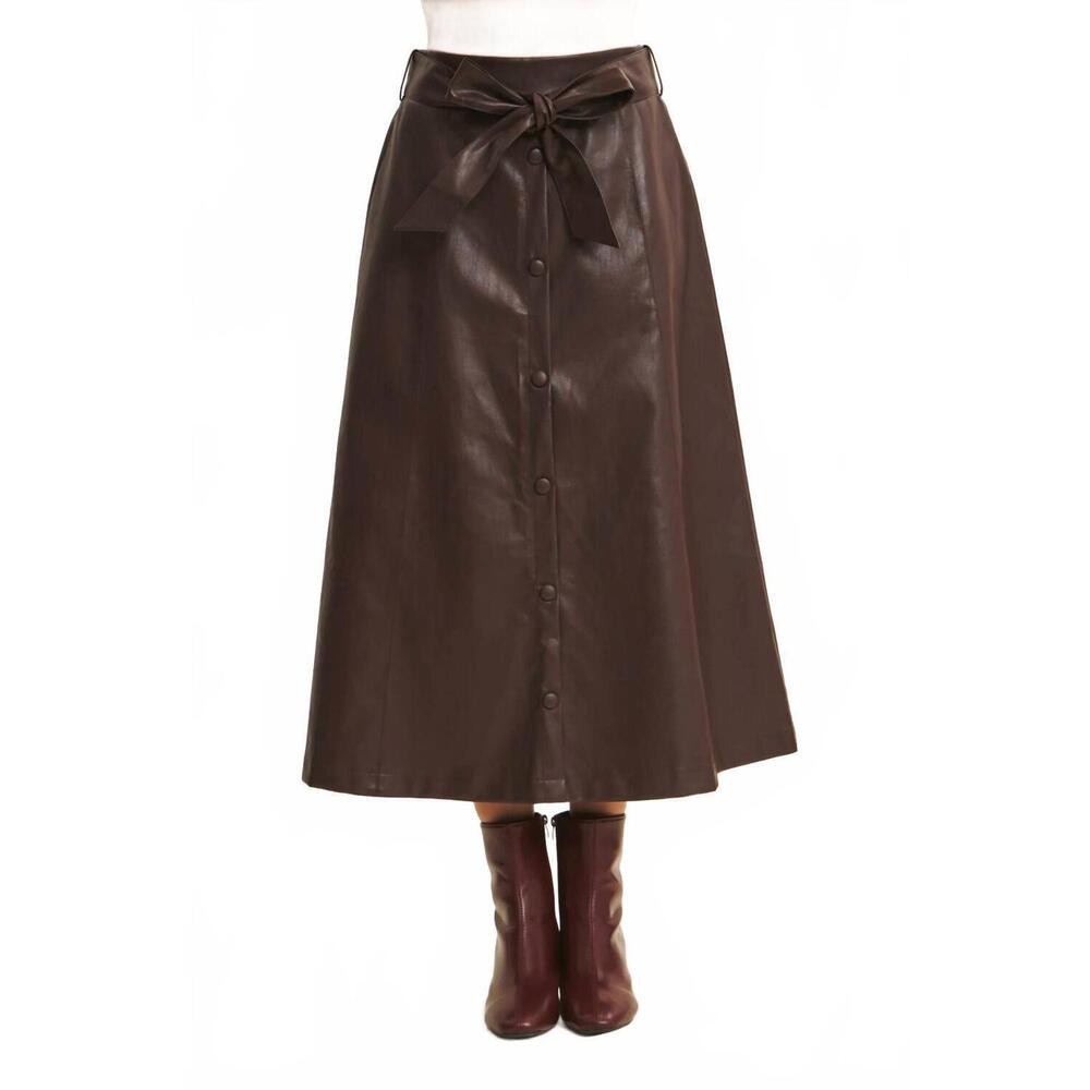 NEW IN FEBRUARY sophisticated leather belted midi skirt in espresso